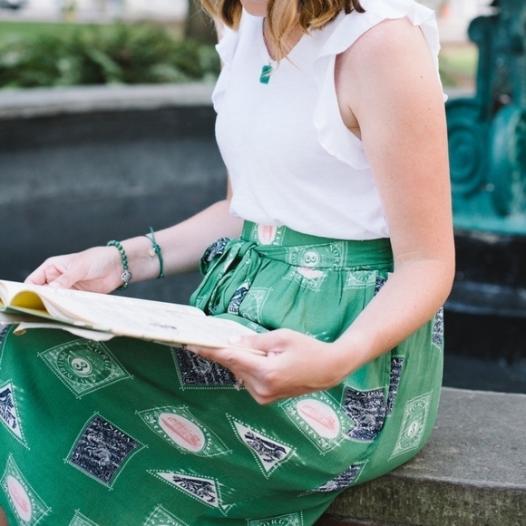Anthropologie Green Graphic Midi Skirt - Picture 2 of 9